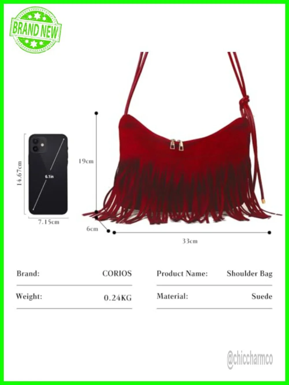 Suede Fringe Hobo Bag with Tassel Crossbody Shoulder Bag Boho Western Purse